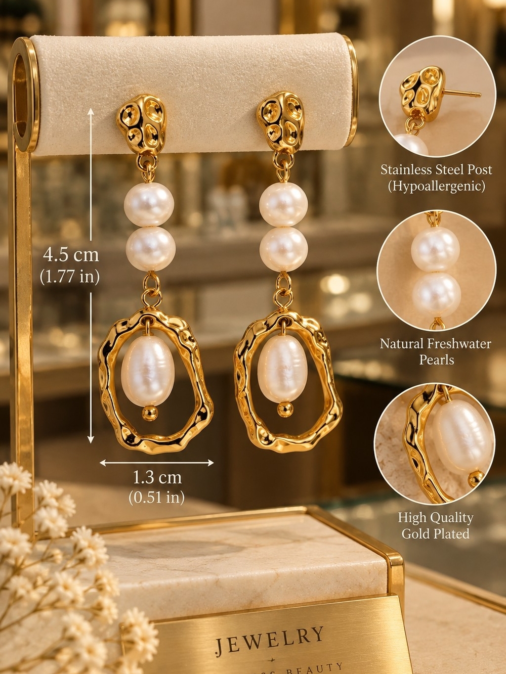 Gold-Plated Freshwater Pearl Drop Earrings